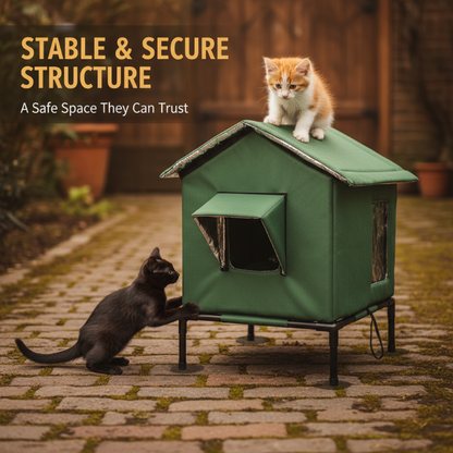 🐈 All-Weather Elevated Outdoor Cat House – Waterproof Oxford Cloth, Thermal Aluminum Lining & Foldable Design 🌧️