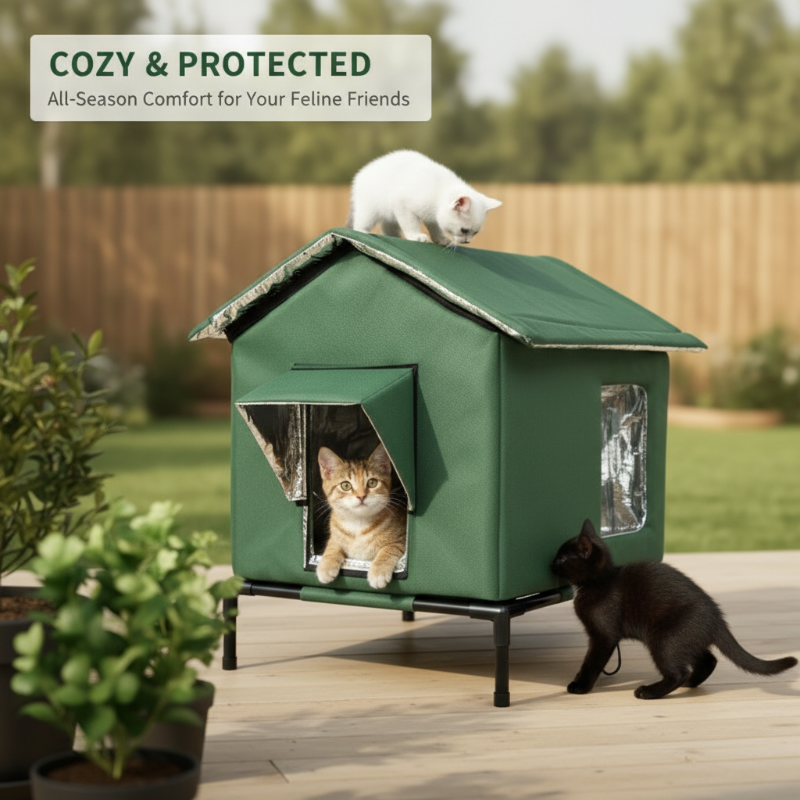 🐈 All-Weather Elevated Outdoor Cat House – Waterproof Oxford Cloth, Thermal Aluminum Lining & Foldable Design 🌧️