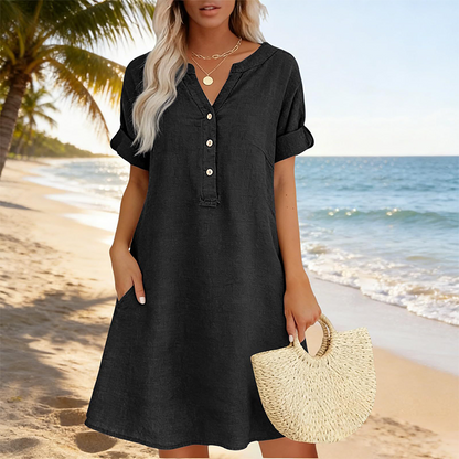 👗Women's V-Neck Tunic Dress – Relaxed Fit, Pockets & Breathable