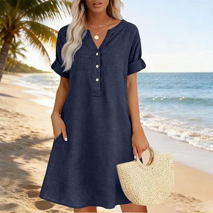 👗Women's V-Neck Tunic Dress – Relaxed Fit, Pockets & Breathable