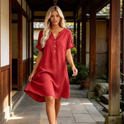 👗Women's V-Neck Tunic Dress – Relaxed Fit, Pockets & Breathable