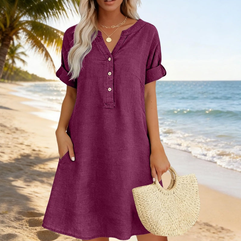 👗Women's V-Neck Tunic Dress – Relaxed Fit, Pockets & Breathable