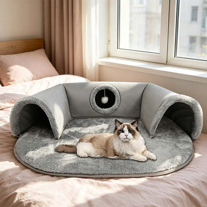🐱 Plush 2-in-1 Cat Tunnel Bed