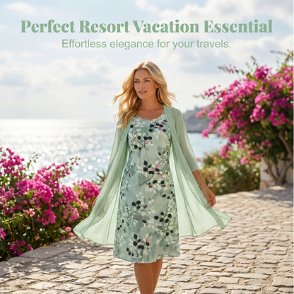 🔥Women's Elegant Chiffon Dress & Cardigan 2-Piece Set