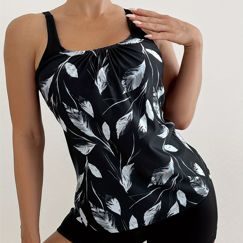👙 Printed Two-Piece Swimsuit – Tummy Control, 4-Way Stretch, Sun Protection 🌊
