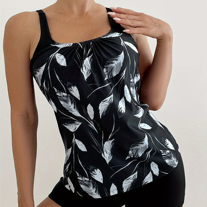 👙 Printed Two-Piece Swimsuit – Tummy Control, 4-Way Stretch, Sun Protection 🌊