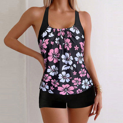 👙 Printed Two-Piece Swimsuit – Tummy Control, 4-Way Stretch, Sun Protection 🌊