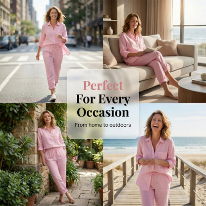 Women's Cotton Linen Long Sleeve Blouse And Pants Set 🧥+👖