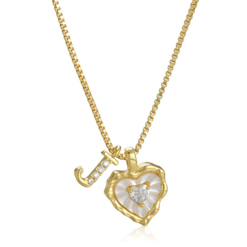 Heart Shaped Letters Micro Pave Chain Necklace – Initial Pendant, Titanium Steel, Adjustable ✨