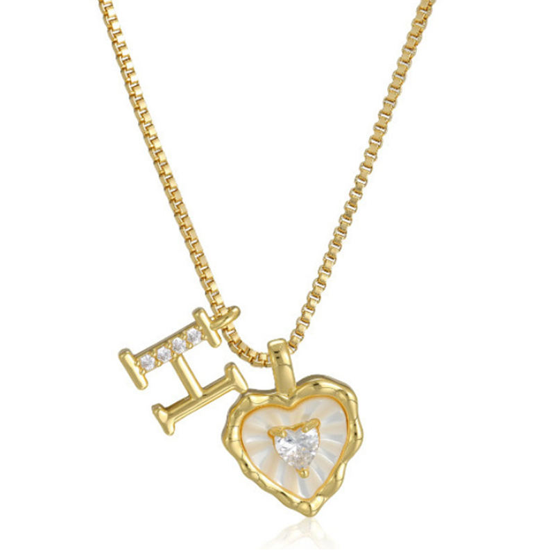 Heart Shaped Letters Micro Pave Chain Necklace – Initial Pendant, Titanium Steel, Adjustable ✨