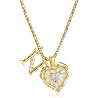 Heart Shaped Letters Micro Pave Chain Necklace – Initial Pendant, Titanium Steel, Adjustable ✨