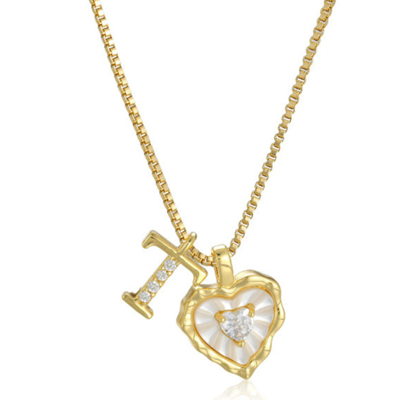 Heart Shaped Letters Micro Pave Chain Necklace – Initial Pendant, Titanium Steel, Adjustable ✨