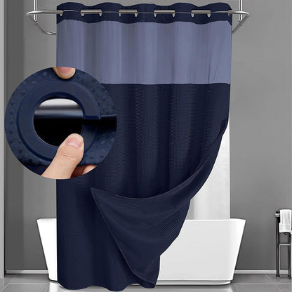 ✨ Waffle Pattern Shower Curtain – Double Waterproof, Snap Buttons, Clear Top Window 🛁