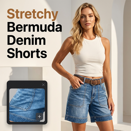 Women's Mid-Rise Bermuda Denim Shorts with Pockets