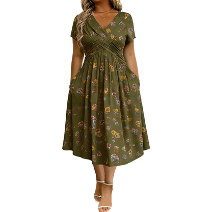✨Women's V-Neck Floral Print Dress with Twist Waist