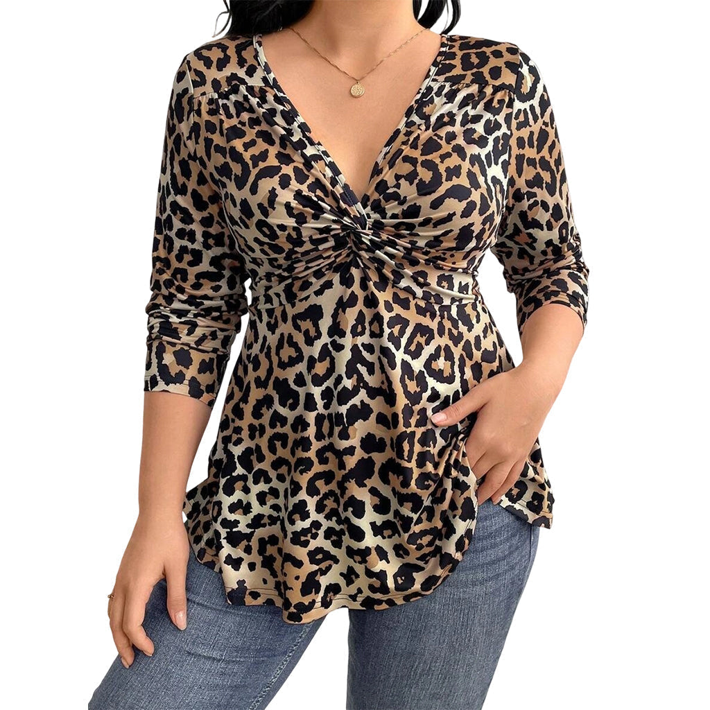 💥Women's Plus Size Leopard Print V-Neck Top