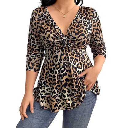 💥Women's Plus Size Leopard Print V-Neck Top