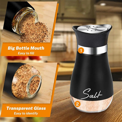🐧Penguin Design Salt and Pepper Shaker Set, Transparent Glass Bottom Seasoning Dispenser, Large‑Mouth Refillable Spice Container for Kitchen Countertop
