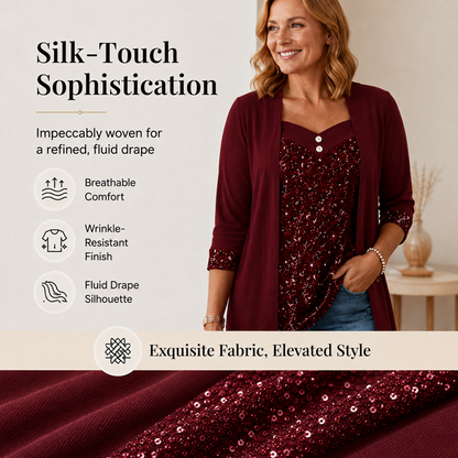 ✨👚Mock Layered Top with Sequin Detail – Eye-Catching Shine & Versatile Wear for Any Occasion