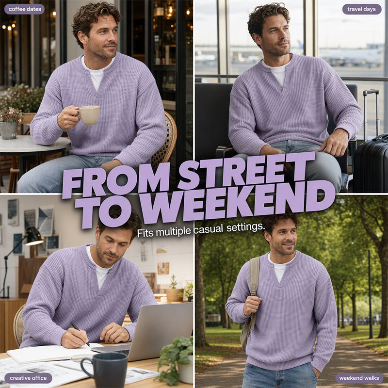 ✨ Timeless Comfort | Men's Textured Waffle Layered-Look Long-Sleeve Tee