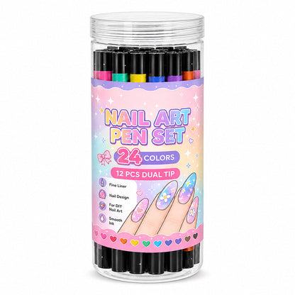 🎁24 Colors Dual Ended Nail Art Pens Set
