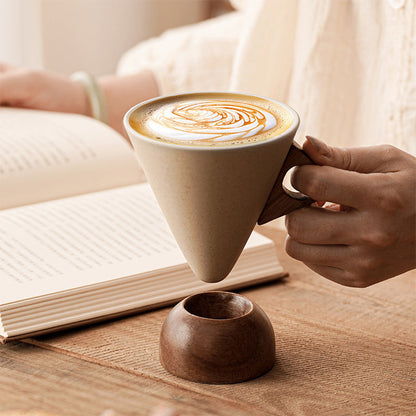 ☕Sip in Style Instantly! No-Slip Rustic Wood-Handle Mug