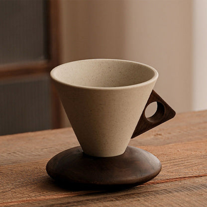 ☕Sip in Style Instantly! No-Slip Rustic Wood-Handle Mug