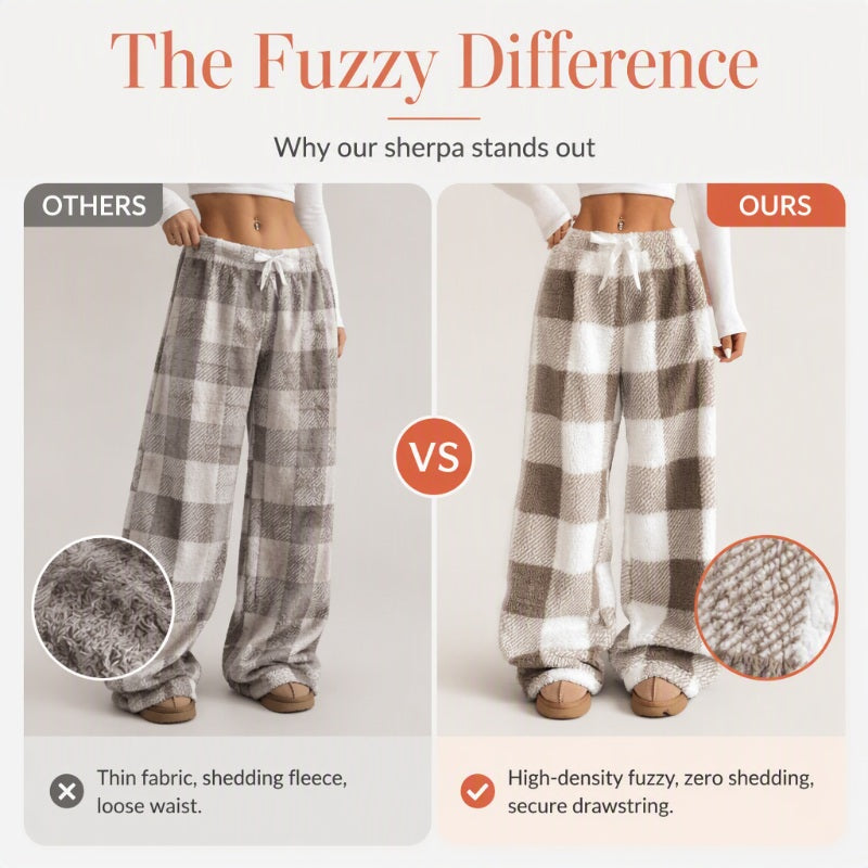 ☁️ Cozy Everyday Comfort | Women's Plush Plaid Wide-Leg Pants