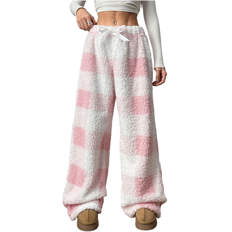 ☁️ Cozy Everyday Comfort | Women's Plush Plaid Wide-Leg Pants