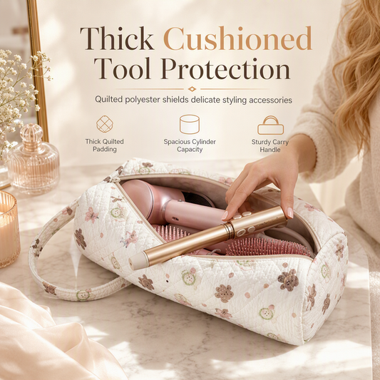 Portable Quilted Travel Storage Bag with Handle for Hair Dryer Curling Iron and Hair Straightener