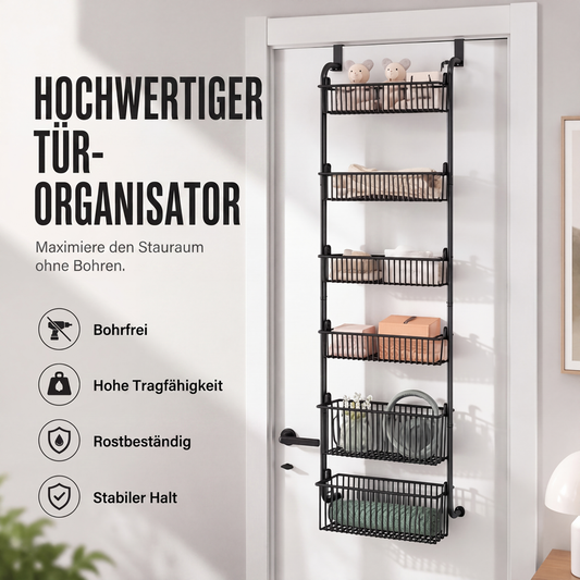 🚪Over the Door Hanging Organizer – Drill-Free Installation, Multi-Tier Carbon Steel Baskets & Space-Saving Design – Practical Storage for Any Room 🧺