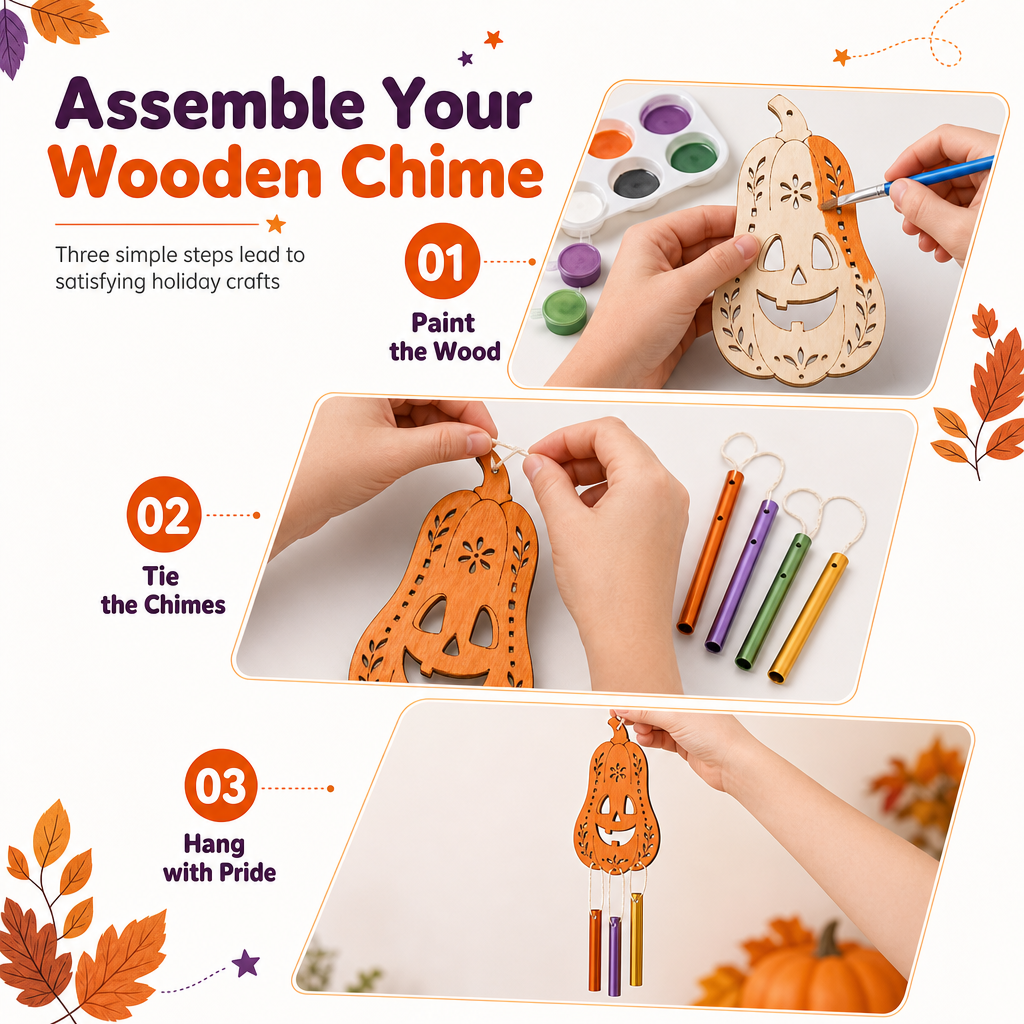 ⏰ Halloween Wooden Pumpkin Craft Kit | DIY Wind Chime 🎃