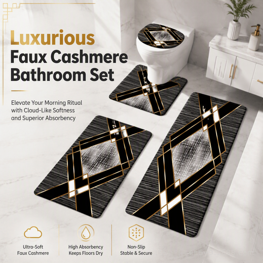 🛁 🧼 4‑Piece Faux Cashmere Bathroom Rug Set – Ultra‑Soft Plush Underfoot, Overlock Stitched & Secure Grip 🚿