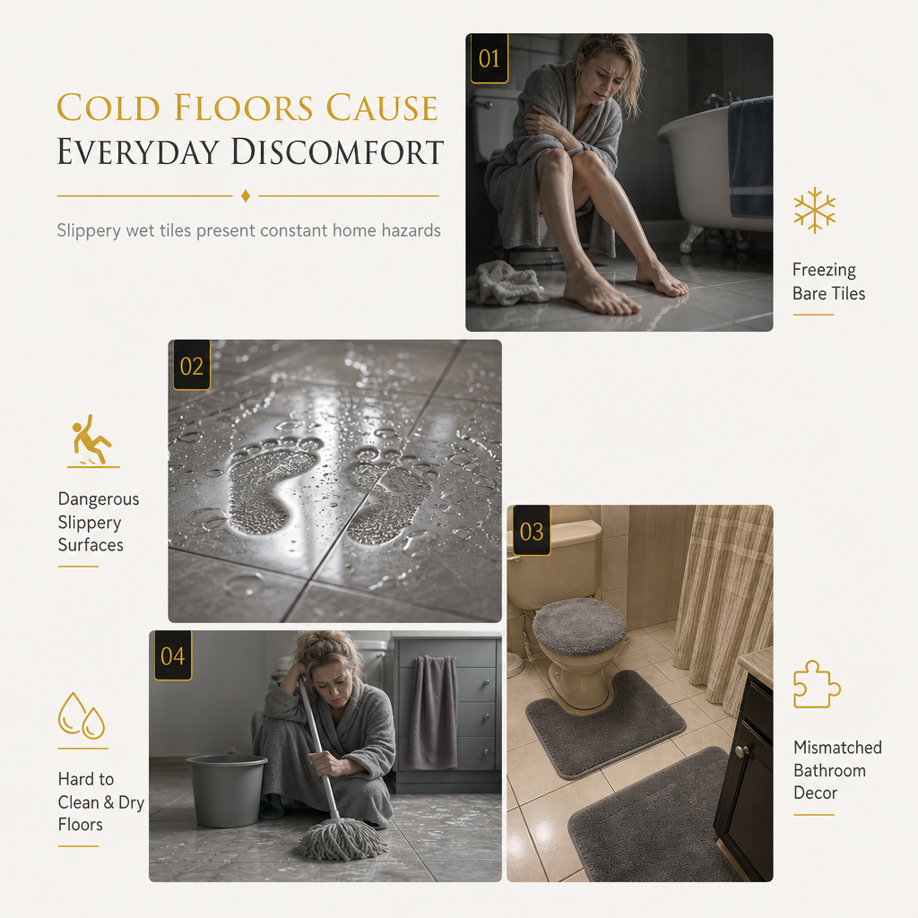 🛁 🧼 4‑Piece Faux Cashmere Bathroom Rug Set – Ultra‑Soft Plush Underfoot, Overlock Stitched & Secure Grip 🚿