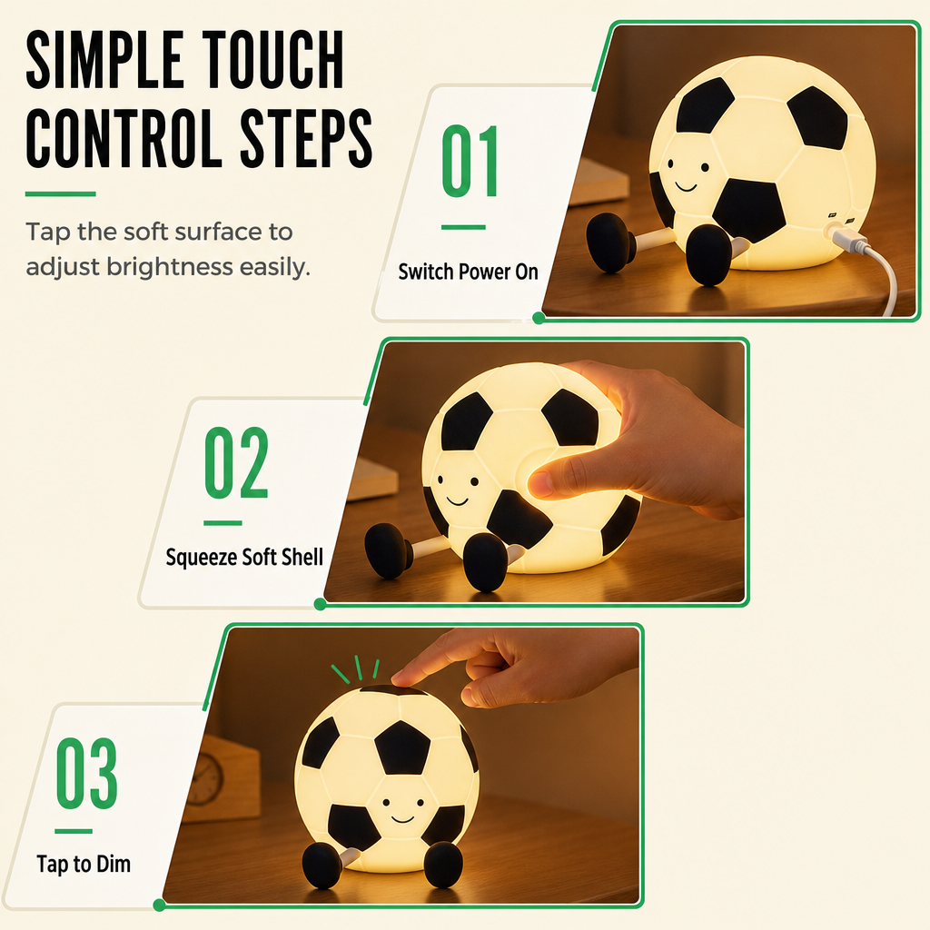 ⚽ 💡 Rechargeable Soccer Night Lights – Soft Glow, Tap Control, Kid-Safe ✨