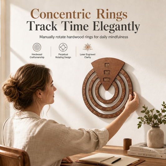 💥Circular Wooden Rotating Perpetual Calendar – Artistic, Interactive, Timeless ✨