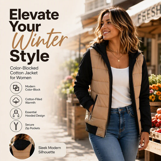 💖🌸Women's Color-Block Padded Hooded Jacket