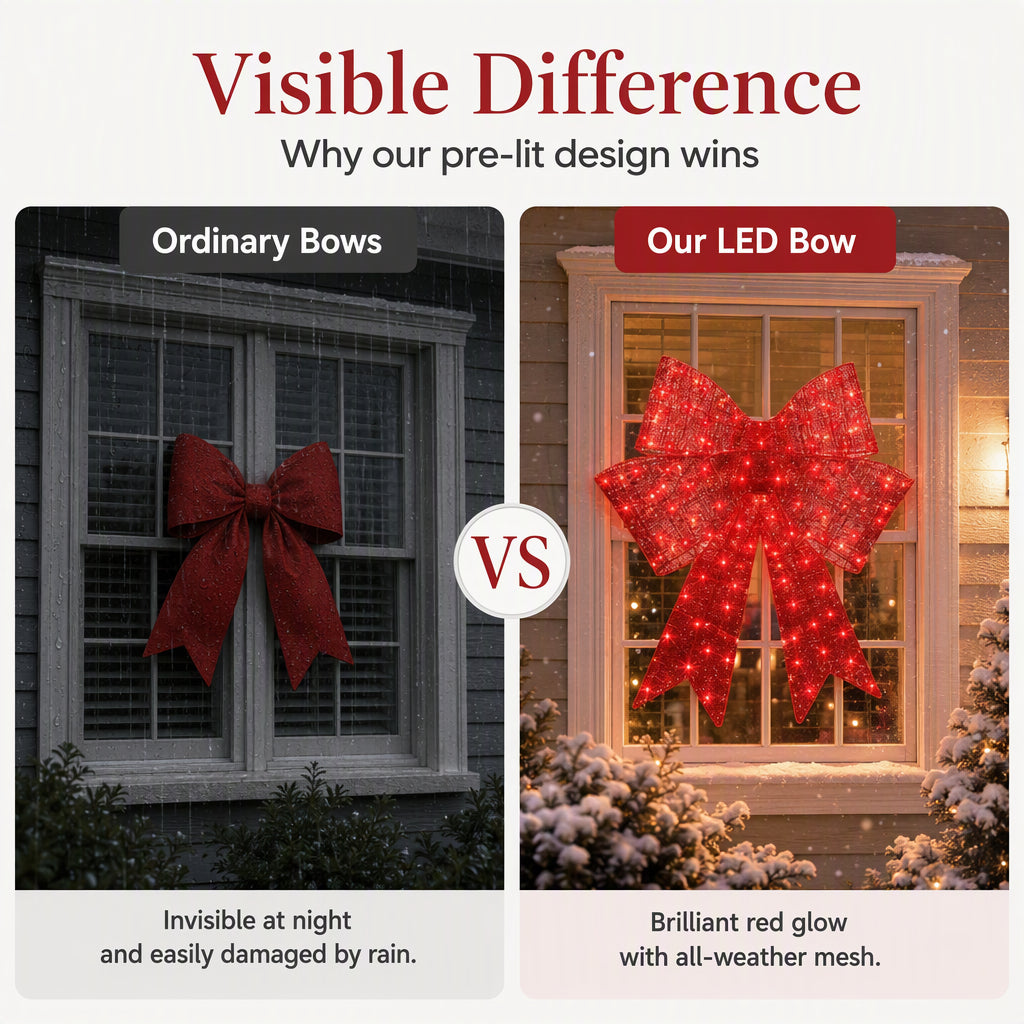 📢📢50% OFF !! ⏰Weatherproof LED Pre-Lit Christmas Bow